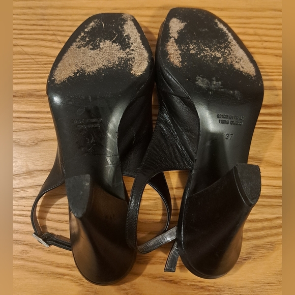 Vintage Valea Firenze Black Sheep Skin Sling Embellished Heel Pump Shoe SZ 6.5 - Picture 6 of 9